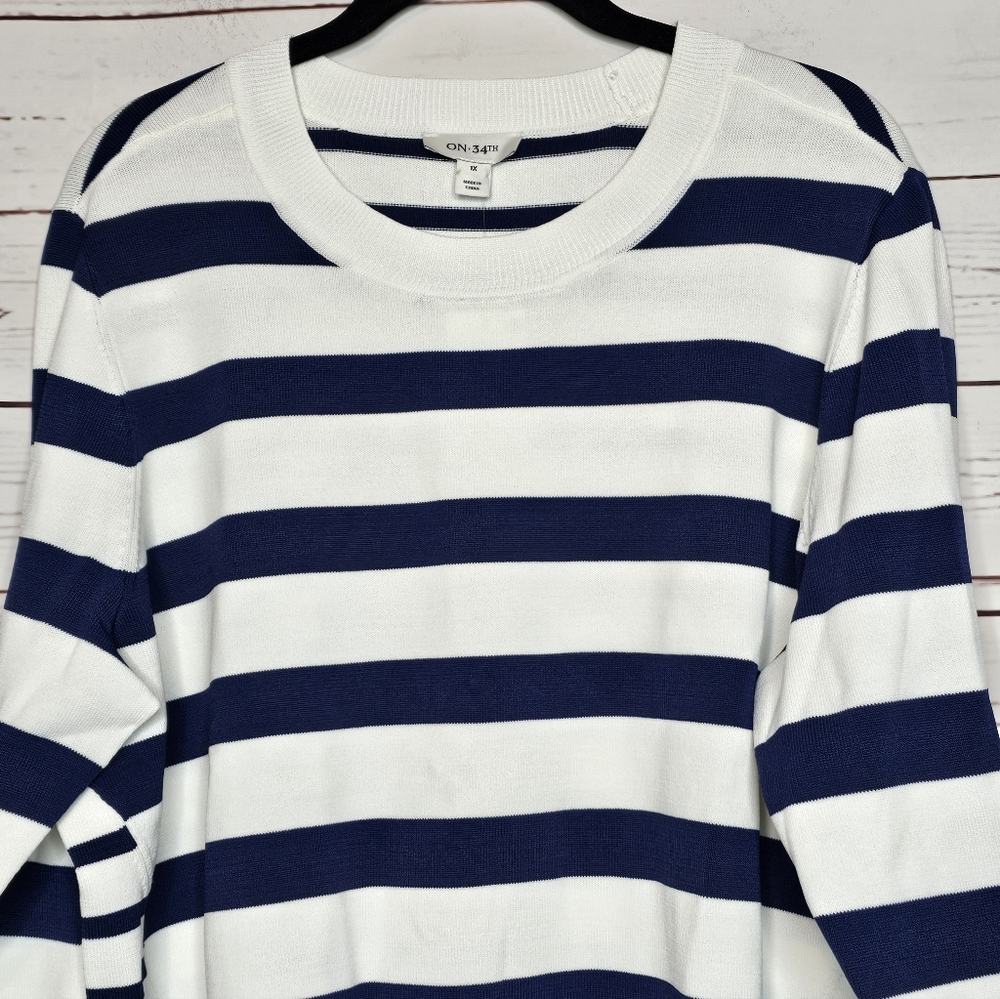 ON 34th Striped Navy and White Crewneck Sweater - Picture 3 of 12